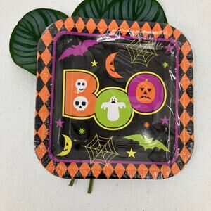 Ghoul Essentials Square Black Orange Halloween Boo Bat Party Paper Dinner Plates